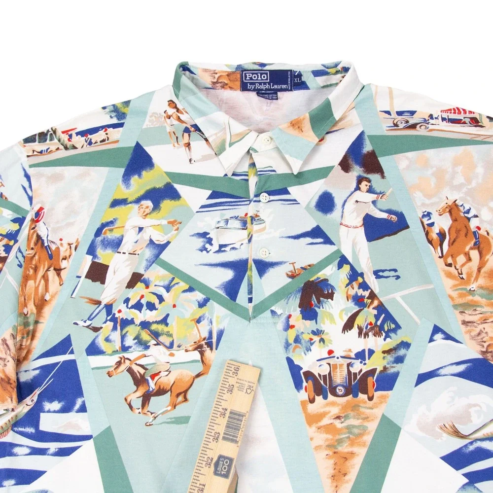 RARE VTG '91 Polo Ralph Lauren Mens L Lawn Tennis Leisure Sport Print Polo Shirt
